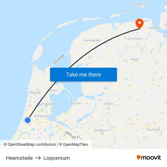 Heemstede to Loppersum map