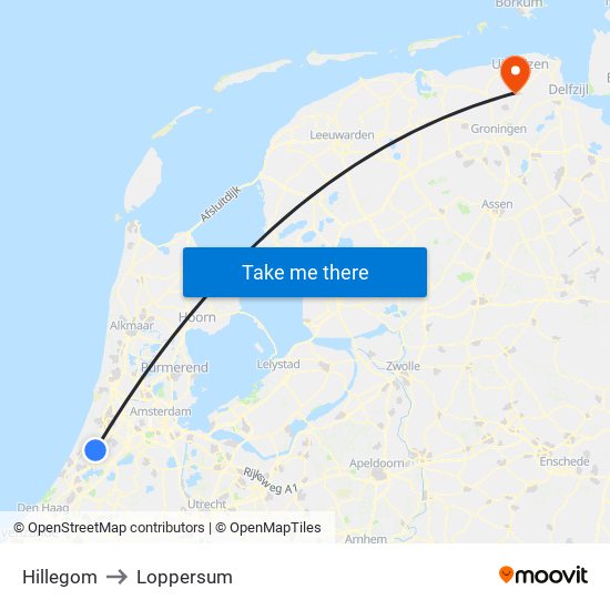 Hillegom to Loppersum map