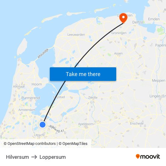 Hilversum to Loppersum map