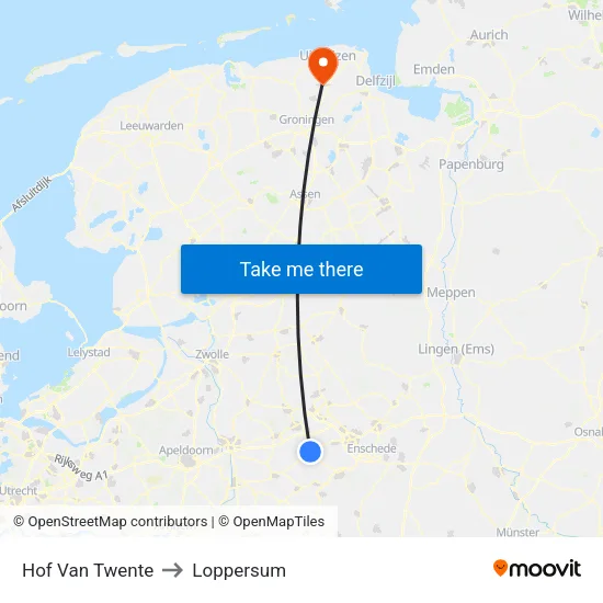 Hof Van Twente to Loppersum map