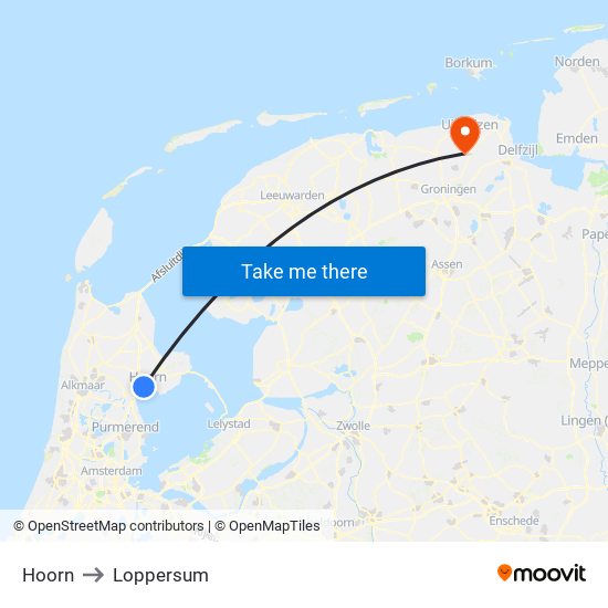 Hoorn to Loppersum map