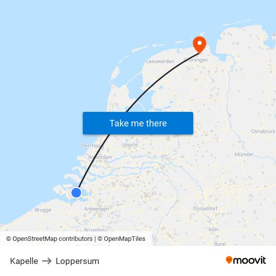 Kapelle to Loppersum map