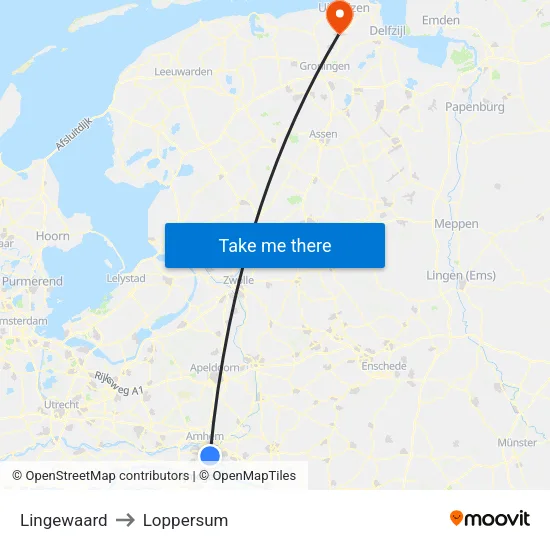 Lingewaard to Loppersum map