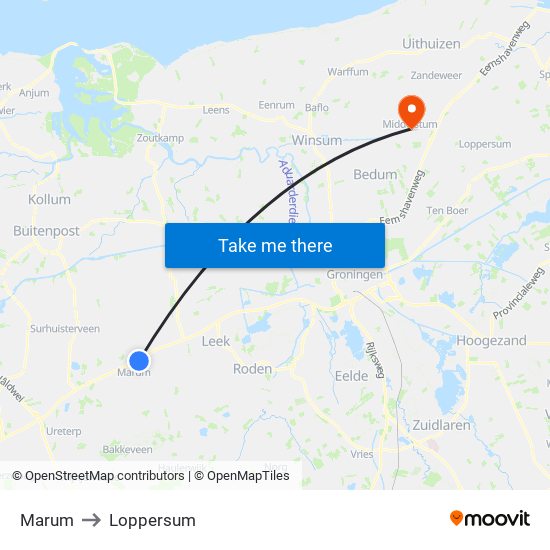 Marum to Loppersum map