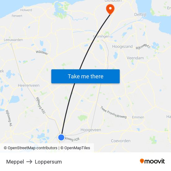 Meppel to Loppersum map