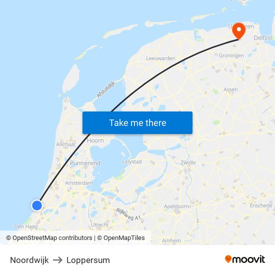 Noordwijk to Loppersum map