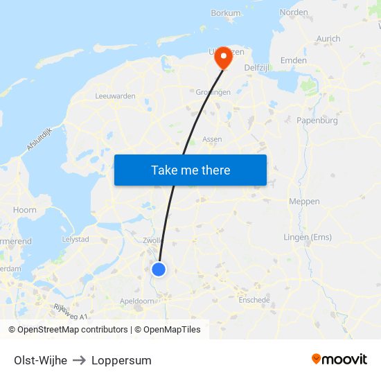 Olst-Wijhe to Loppersum map