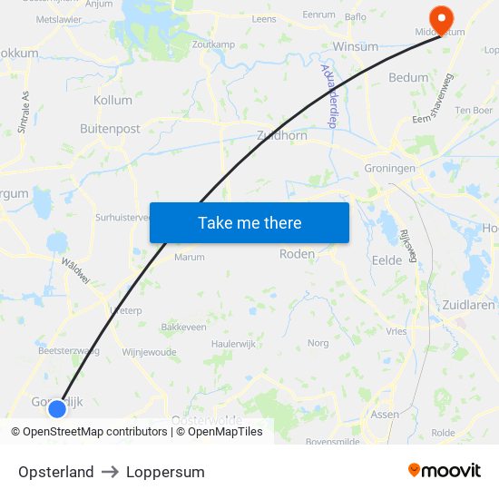 Opsterland to Loppersum map