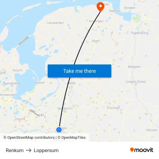 Renkum to Loppersum map