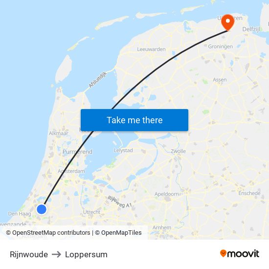 Rijnwoude to Loppersum map