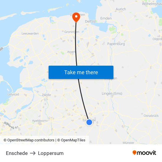 Enschede to Loppersum map