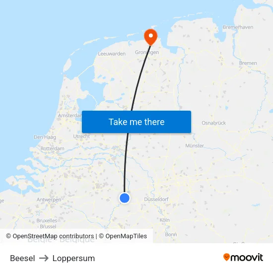 Beesel to Loppersum map