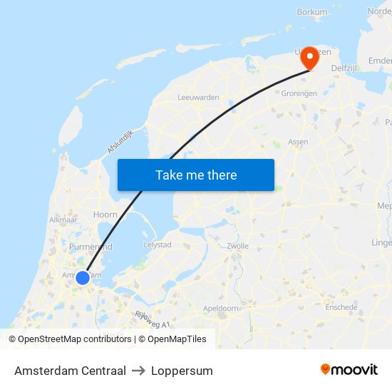 Amsterdam Centraal to Loppersum map