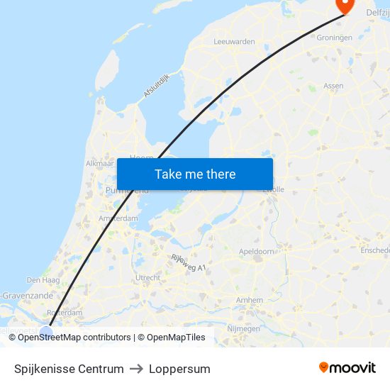 Spijkenisse Centrum to Loppersum map