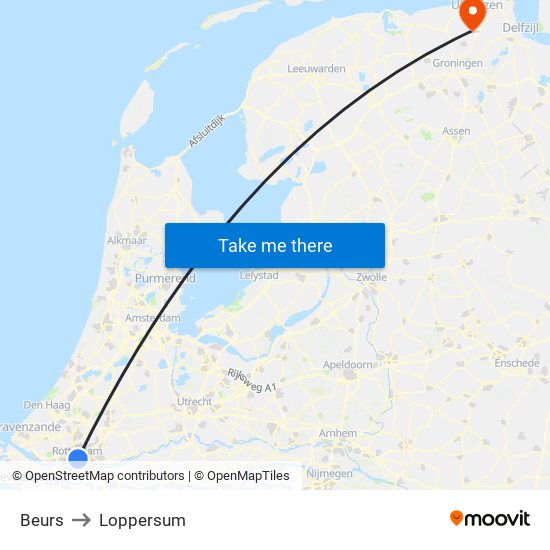 Beurs to Loppersum map