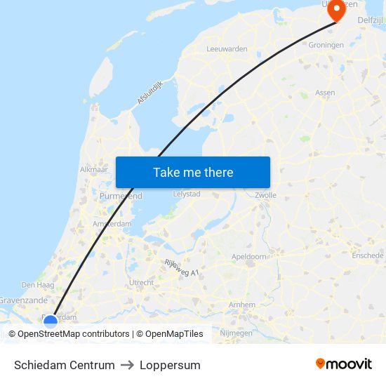 Schiedam Centrum to Loppersum map