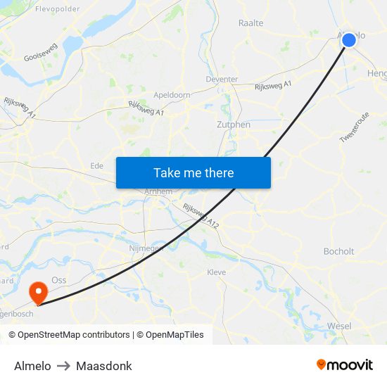 Almelo to Maasdonk map
