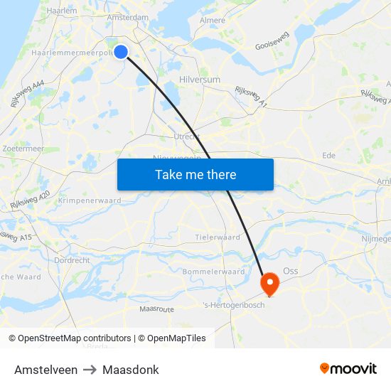 Amstelveen to Maasdonk map