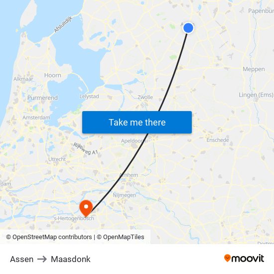 Assen to Maasdonk map