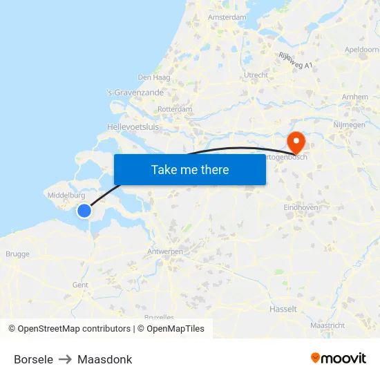 Borsele to Maasdonk map