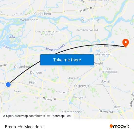 Breda to Maasdonk map