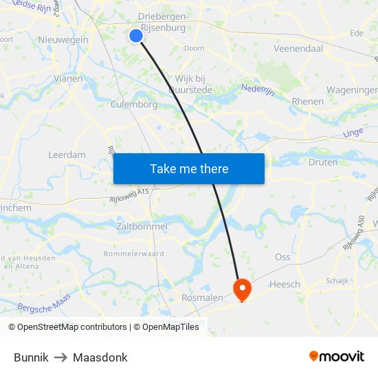 Bunnik to Maasdonk map
