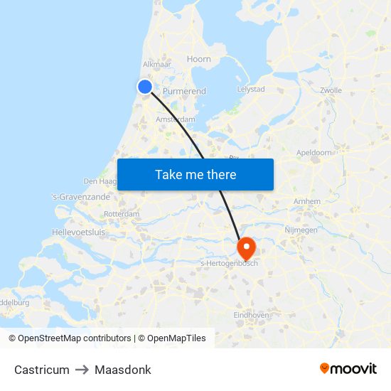 Castricum to Maasdonk map