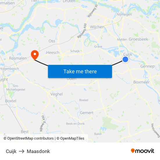 Cuijk to Maasdonk map