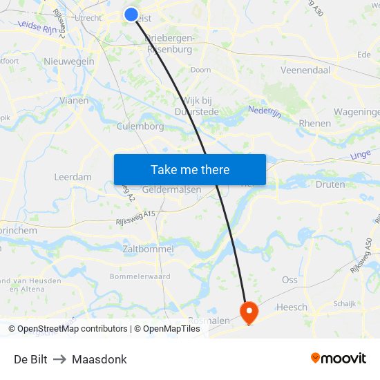 De Bilt to Maasdonk map