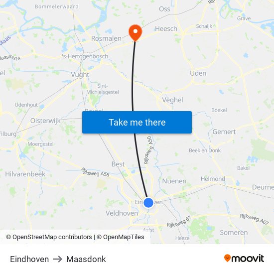 Eindhoven to Maasdonk map