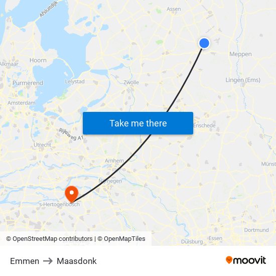 Emmen to Maasdonk map