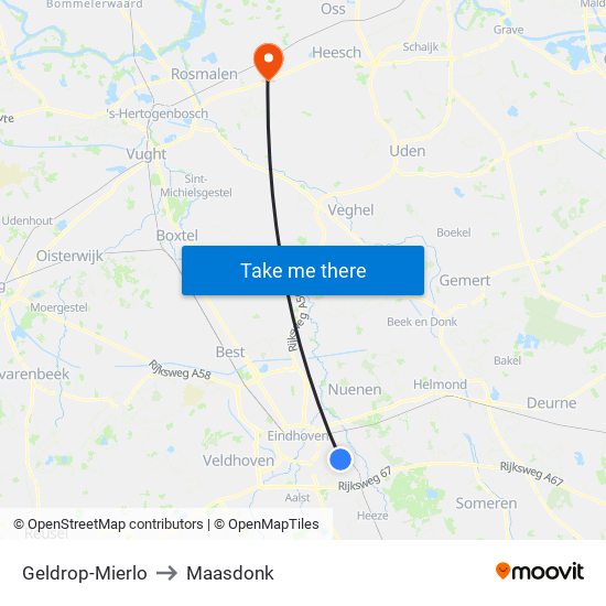 Geldrop-Mierlo to Maasdonk map