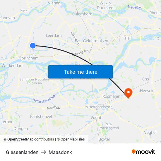 Giessenlanden to Maasdonk map