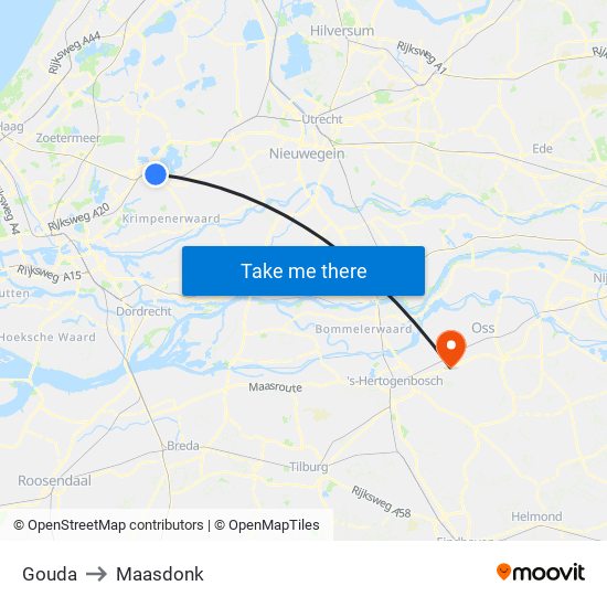 Gouda to Maasdonk map