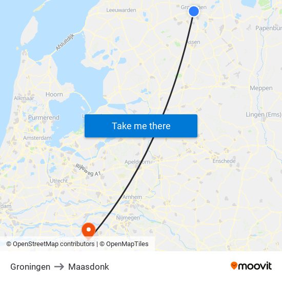 Groningen to Maasdonk map