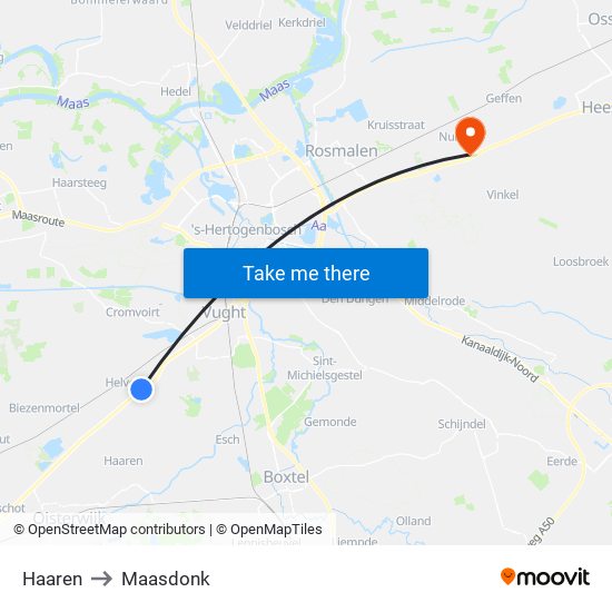 Haaren to Maasdonk map