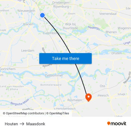 Houten to Maasdonk map