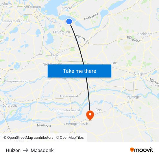 Huizen to Maasdonk map