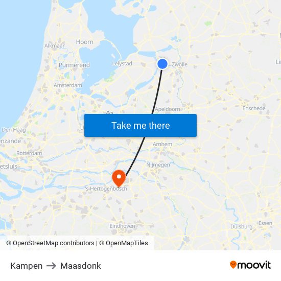 Kampen to Maasdonk map