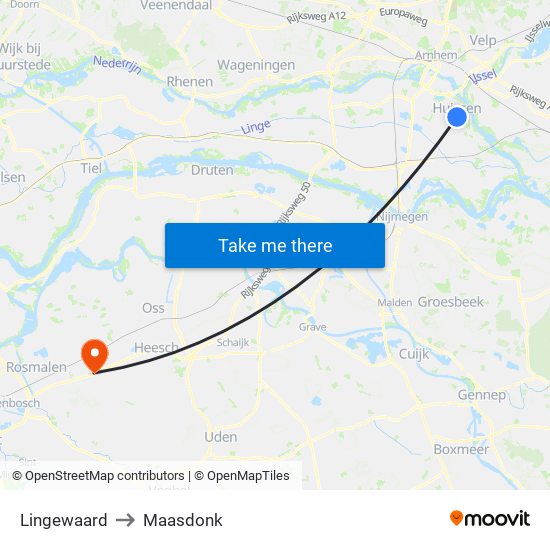 Lingewaard to Maasdonk map