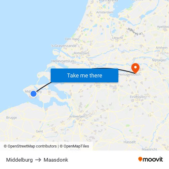 Middelburg to Maasdonk map