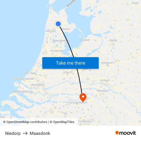 Niedorp to Maasdonk map