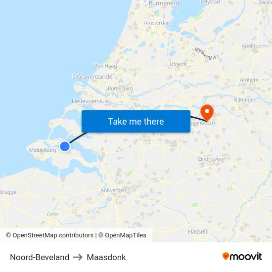 Noord-Beveland to Maasdonk map