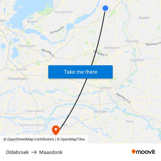 Oldebroek to Maasdonk map