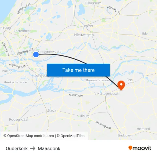 Ouderkerk to Maasdonk map