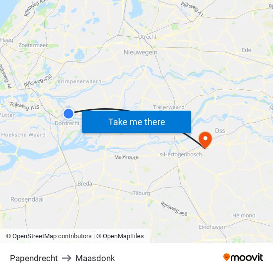 Papendrecht to Maasdonk map