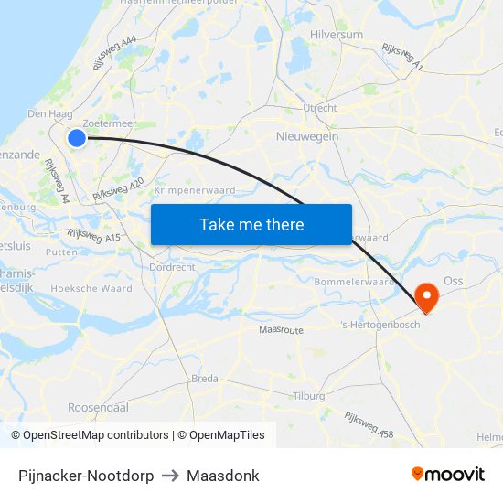 Pijnacker-Nootdorp to Maasdonk map