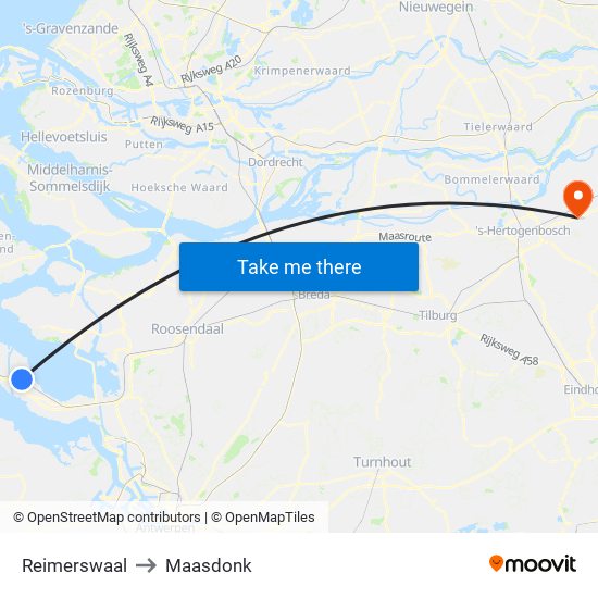 Reimerswaal to Maasdonk map