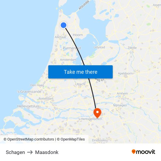 Schagen to Maasdonk map