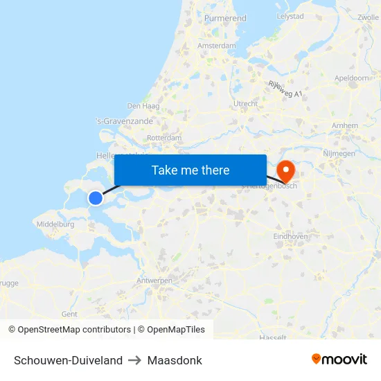 Schouwen-Duiveland to Maasdonk map
